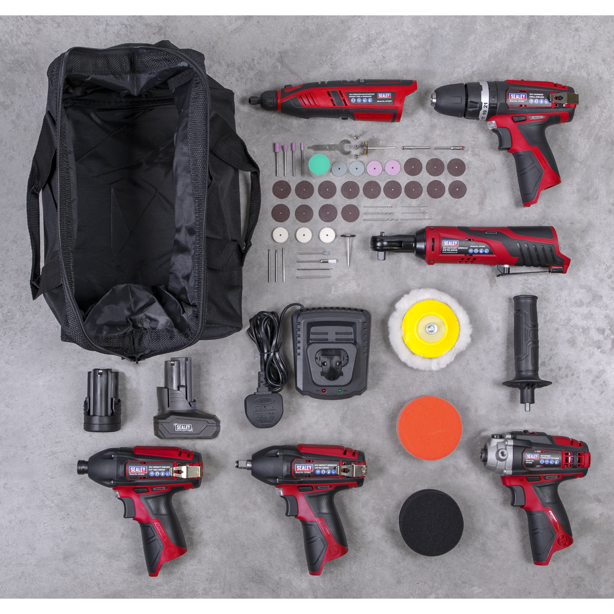 Sealey SV12 Series 6 x 12V Ergonomic Cordless Power Tool Combo Kit CP1200COMBO2