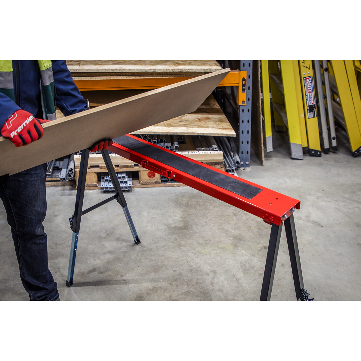 Sealey Fold Down Trestle Pair With Adjustable Height Legs & Anti-Slip Mat FTAL12