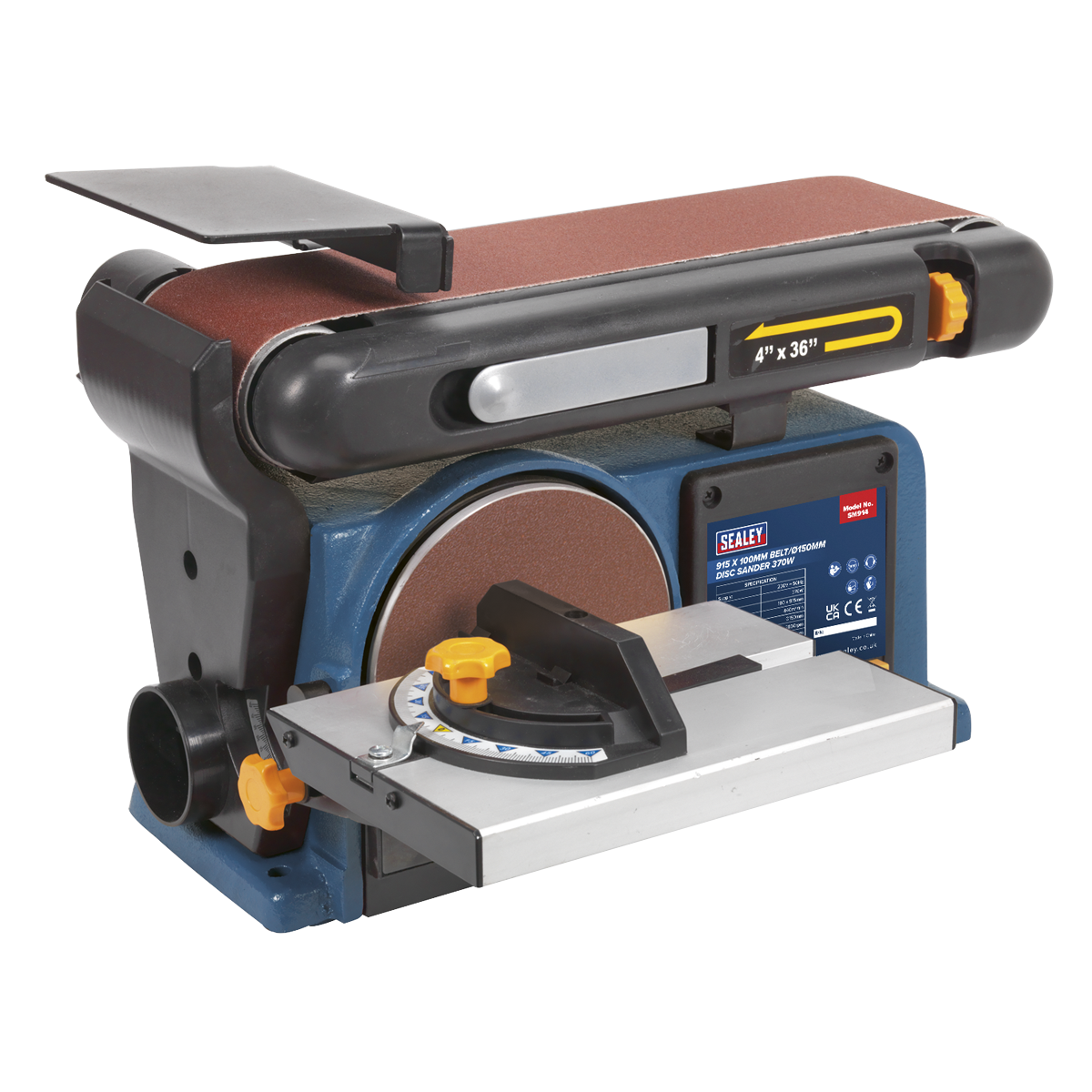 Sealey Belt/Disc Sander With Mitre Gauge 915 x 100mm/Ø150 370W/230V SM914
