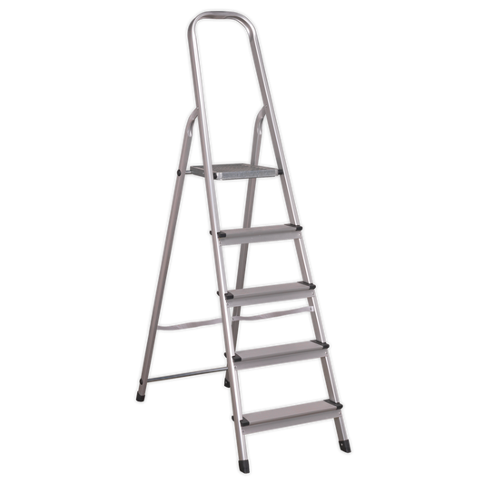 Sealey Aluminium Step Ladder 5-Tread EN 131 150kg Capacity Ribbed Feet ASL5