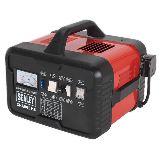 Sealey 19A 12V 24V Battery Charger With Sturdy Carry Handle Steel Case CHARGE115