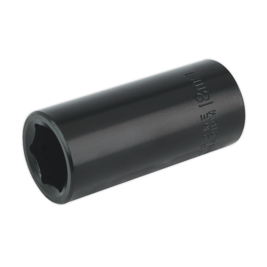Sealey Impact Socket 18mm Deep 3/8" Square Drive Chrome Vanadium Black IS3818D
