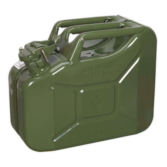 Sealey Jerry Can 10L Pickled Steel Sheet With Fuel Resistant Lining Green JC10G