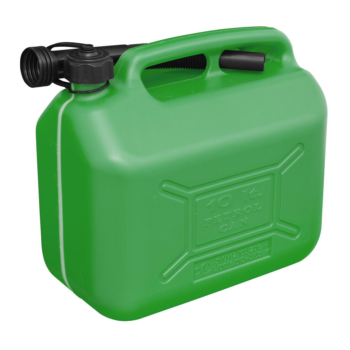 Sealey Fuel Can Safety Screw Lock Cap & Flexible Spout 10L - Green JC10PG