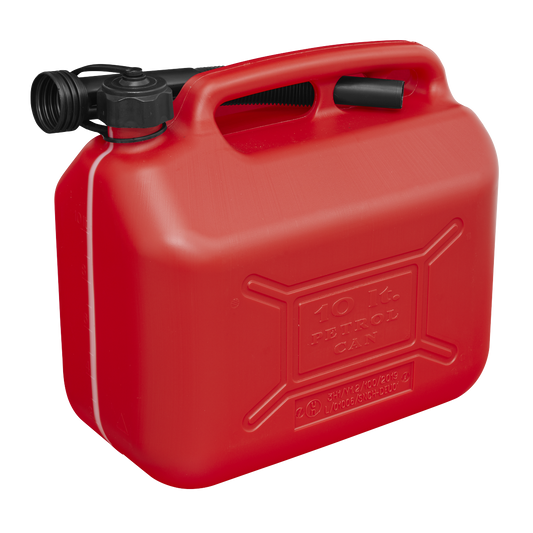 Sealey Plastic Fuel Can Colour-Coded Red For Lead Replacement Fuel 10L JC10PR
