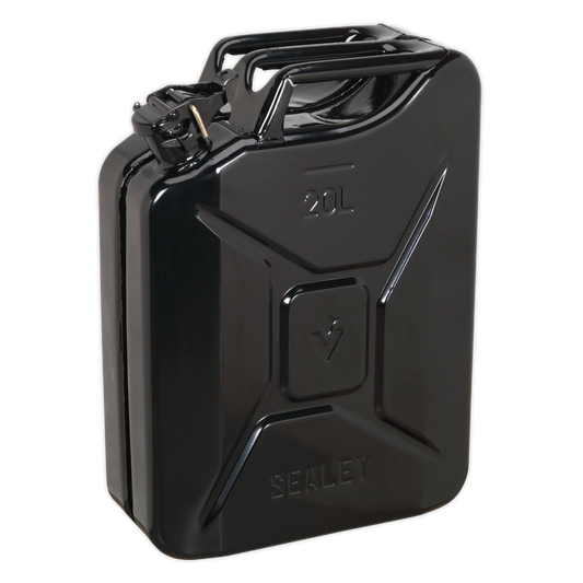 Sealey Jerry Can 20L Pickled Steel Sheet With Fuel Resistant Lining Black JC20B
