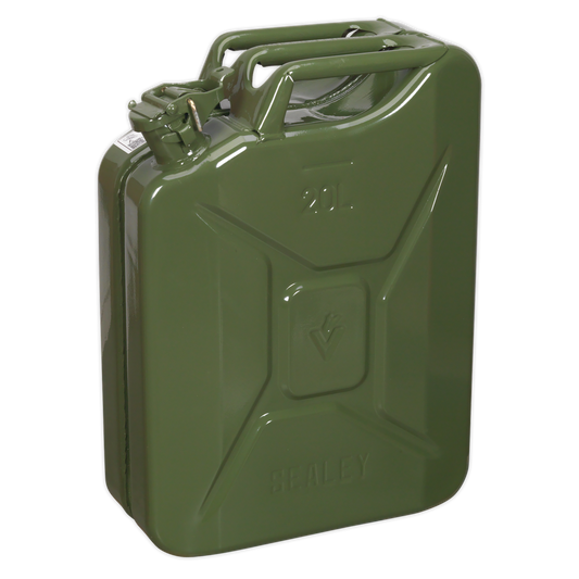 Sealey Jerry Can 20L Pickled Steel Sheet With Fuel Resistant Lining Green JC20G