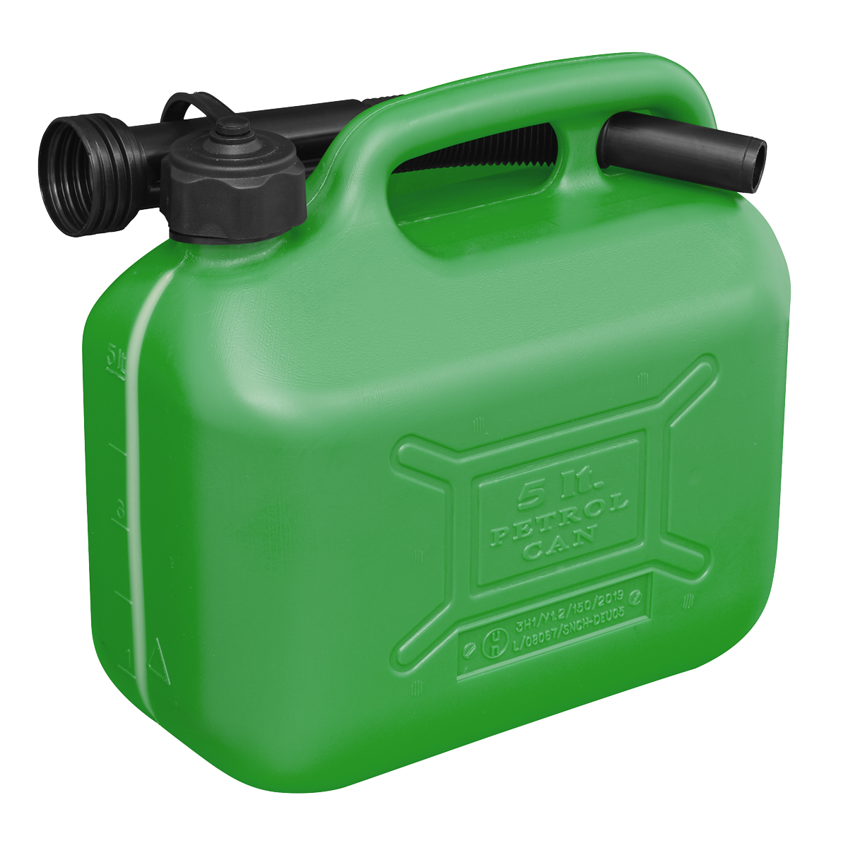 Sealey Plastic Fuel Can Colour-Coded Green For Unleaded Fuel 5 Litres JC5G