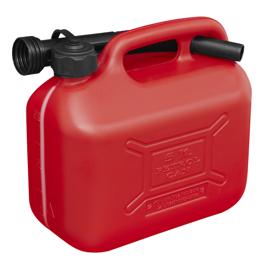 Sealey Plastic Fuel Can 5 Litres Screw Lock Cap & Flexible Spout - Red JC5R