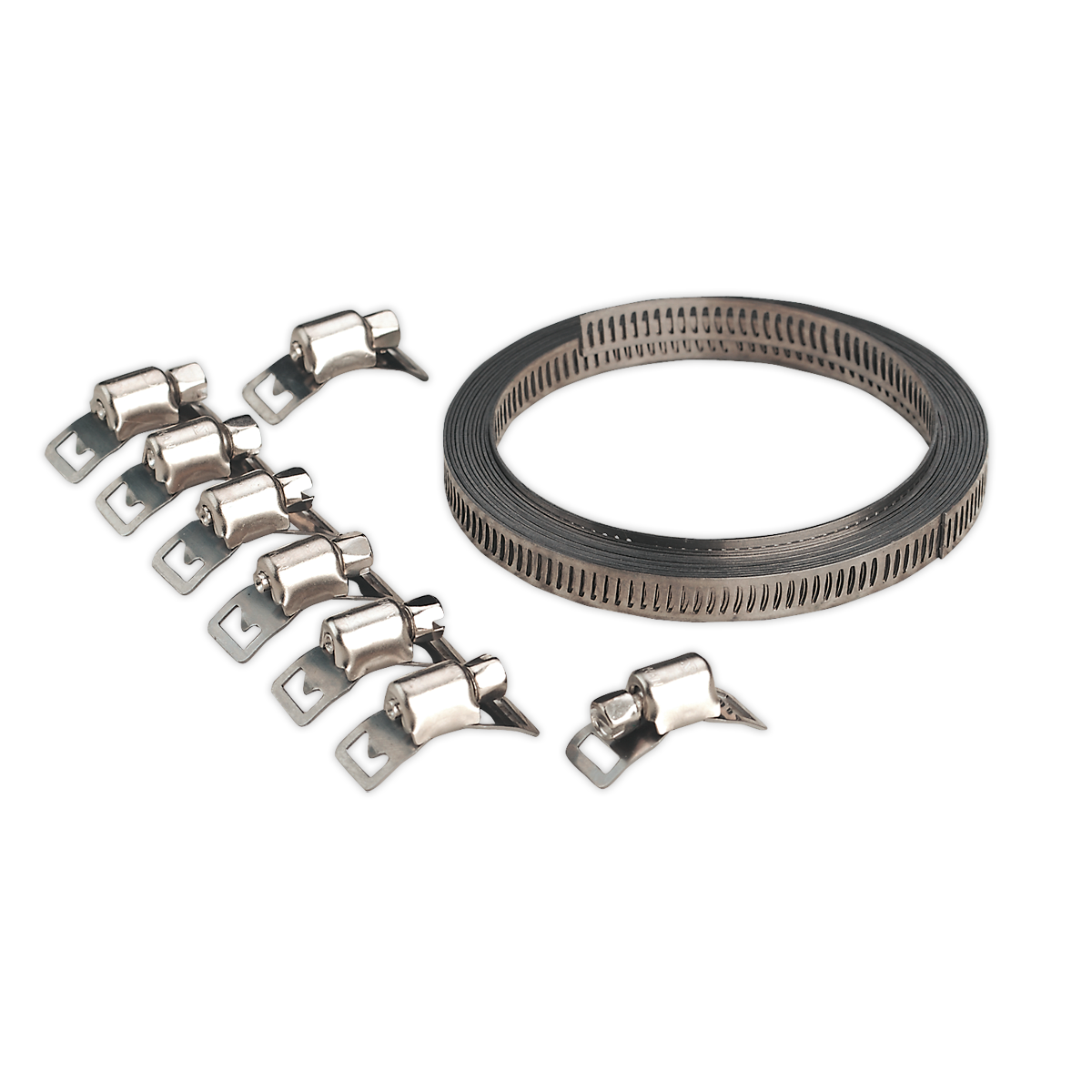 Sealey Self-Build Hose Clip Set 8mm Band Width 8 Worm Drive Tension Clips JC97
