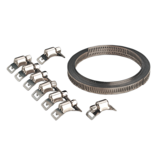 Sealey Self-Build Hose Clip Set 8mm Band Width 8 Worm Drive Tension Clips JC97