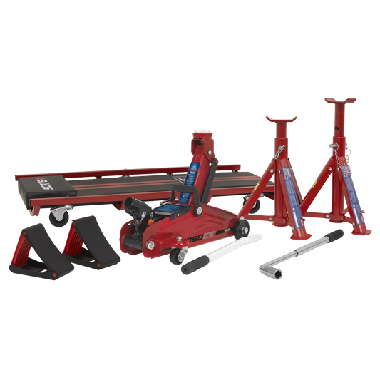 Sealey Lifting Kit 5pc 2 Tonne Jack Axle Stands Creeper Chocks & Wrench JKIT01
