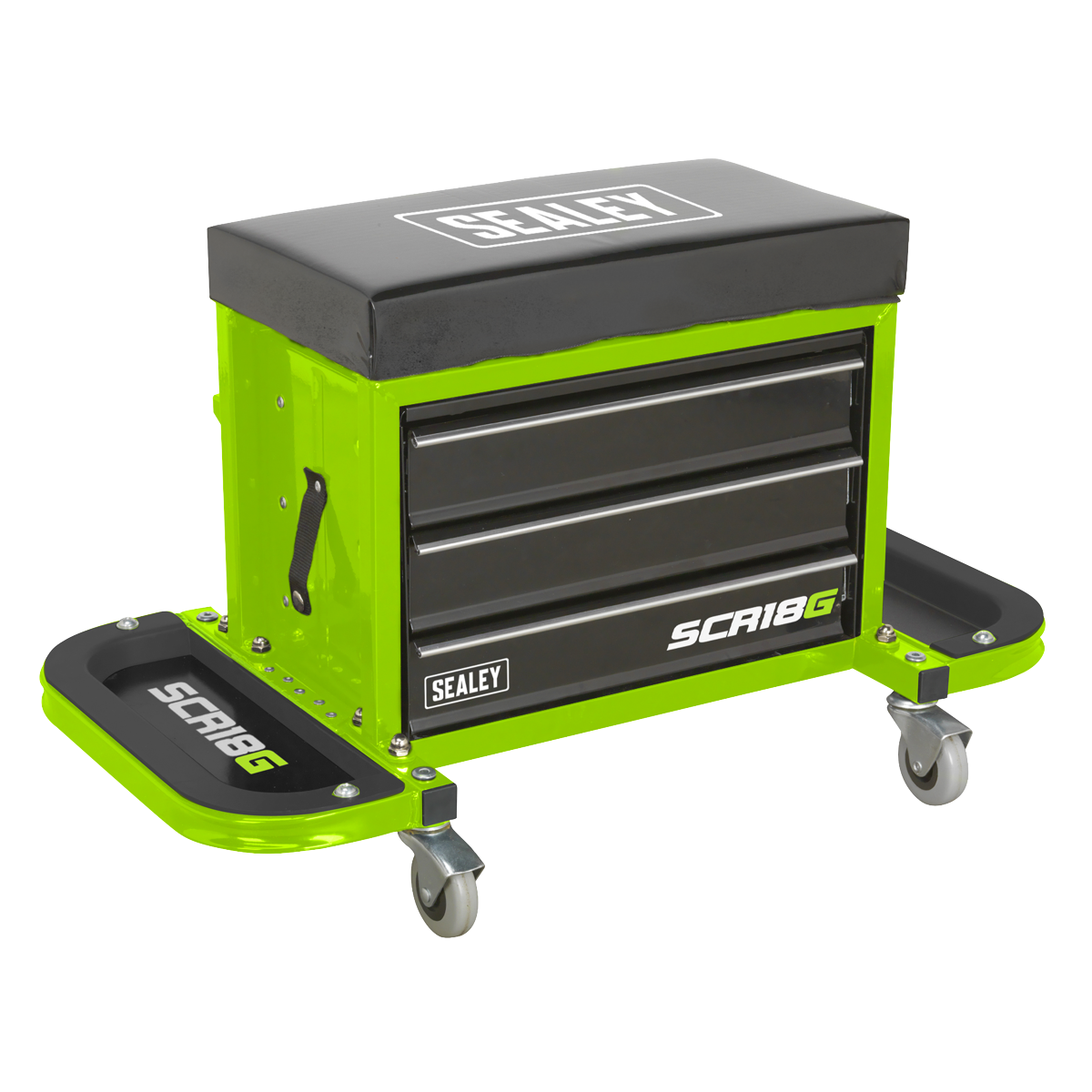 Sealey Mechanics Utility Seat & Tool Box Storage Organiser - Hi-Vis Green SCR18G
