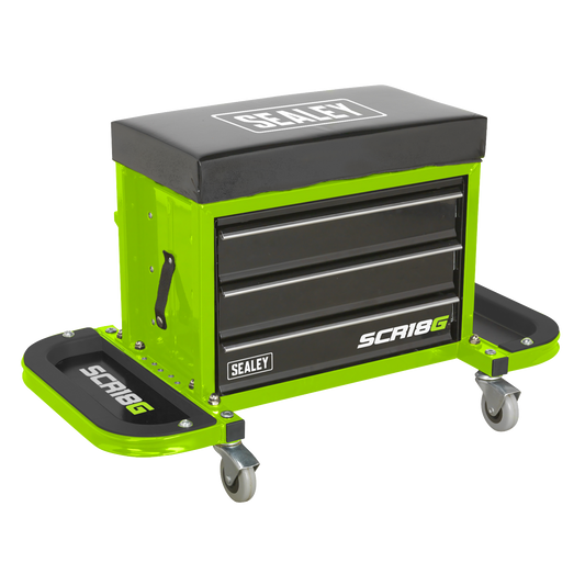 Sealey Mechanics Utility Seat & Tool Box Storage Organiser - Hi-Vis Green SCR18G