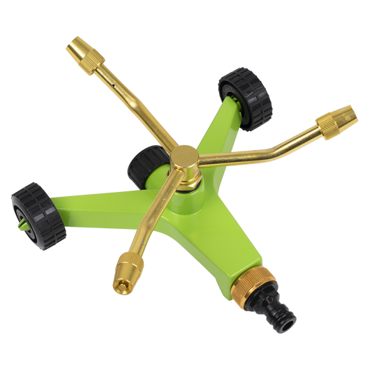Sealey 3-Arm Brass Sprinkler Ø10m Maximum With Metal Wheeled Base JS2032
