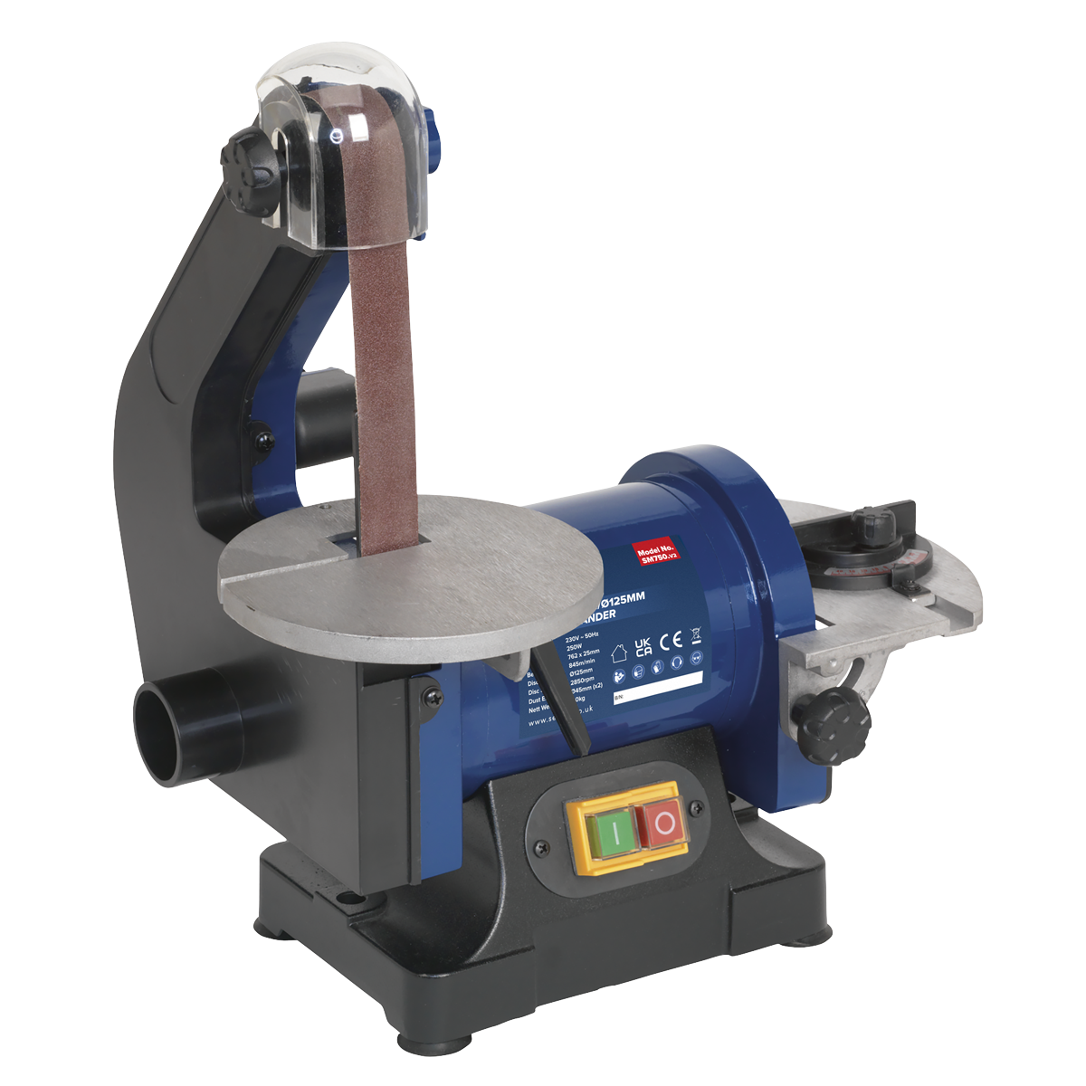 Sealey Belt Disc Sander 25 x 762mm Ø125mm 250W/230V Bench Mounting SM750