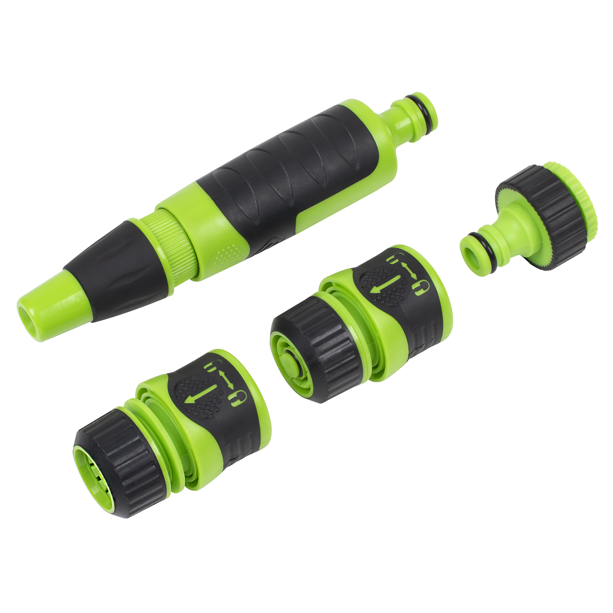 Sealey Deluxe Hose Nozzle & Connector Set 1/2" 3/4" Rubber Handles 4 Pcs JS9611