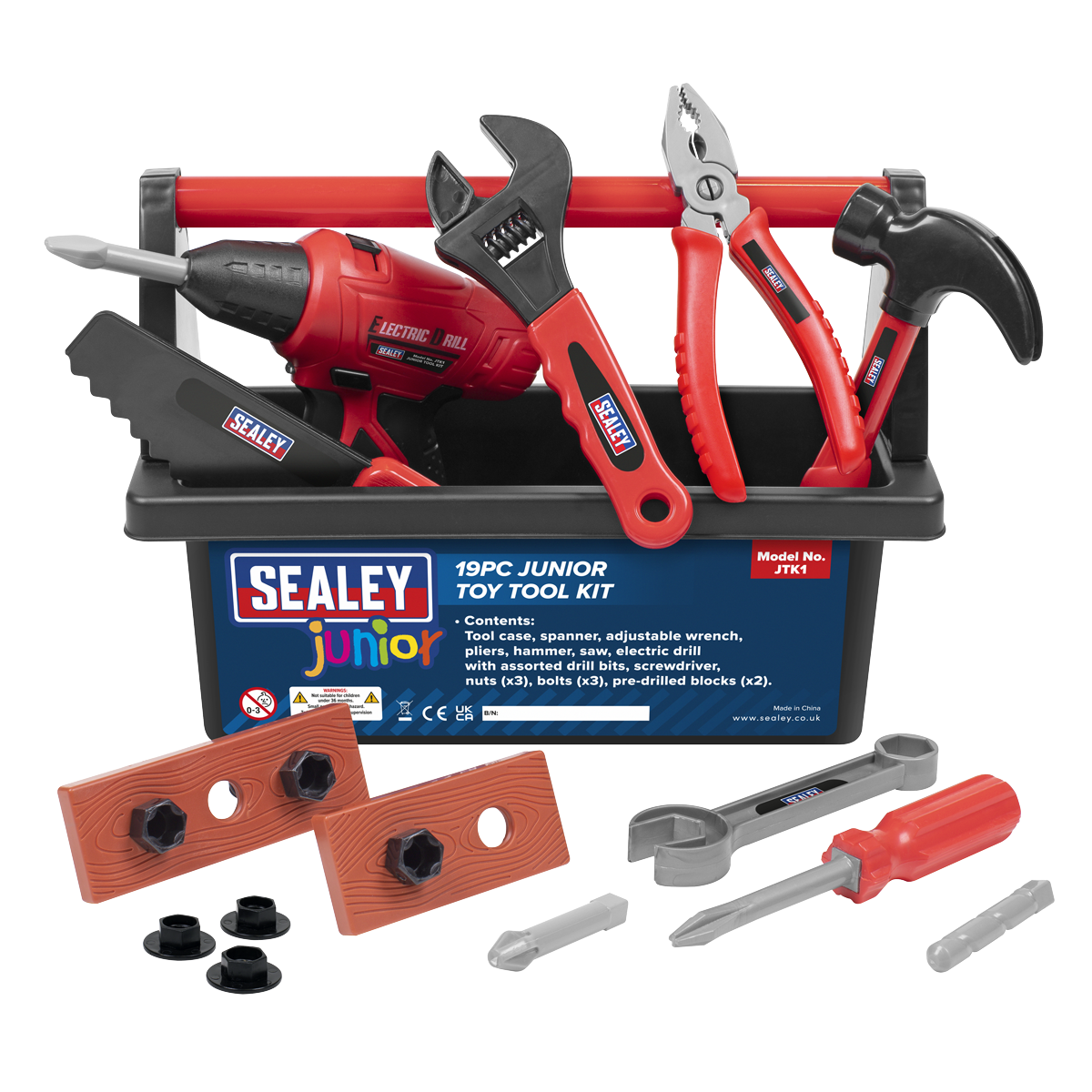 Sealey Toy Tool Kit 19 Pieces Kids DIY Hand/Eye Coordination & Organisation JTK1