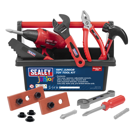 Sealey Toy Tool Kit 19 Pieces Kids DIY Hand/Eye Coordination & Organisation JTK1