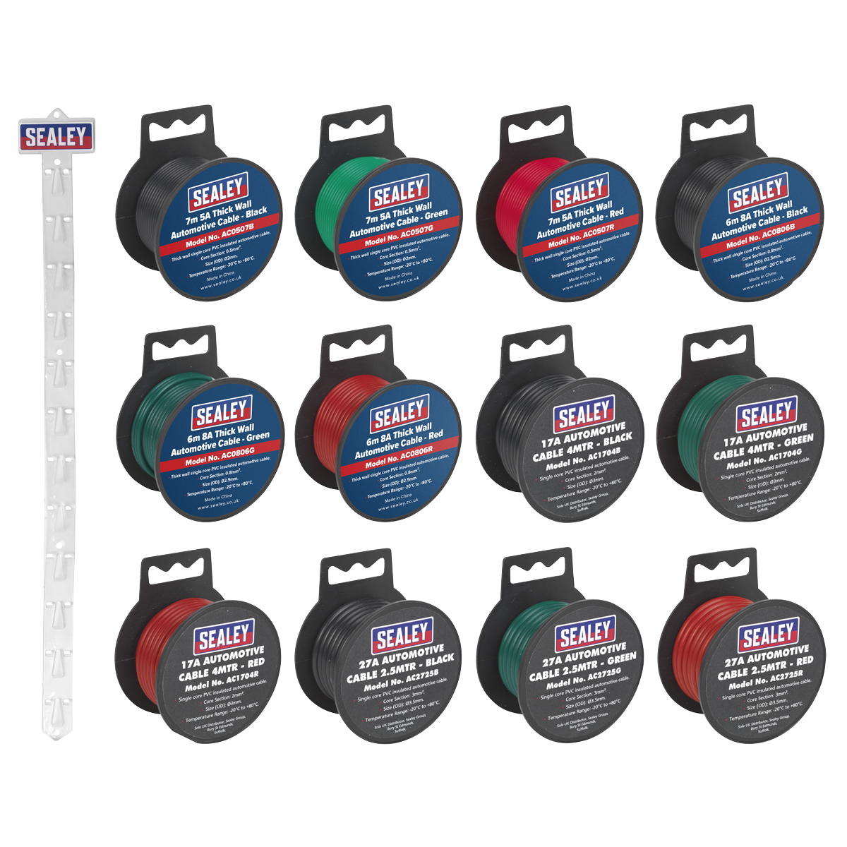 Sealey Clip Strip Deal Car Automotive Cable Thick Wall 5A-27A 2.5m-7m ACSET