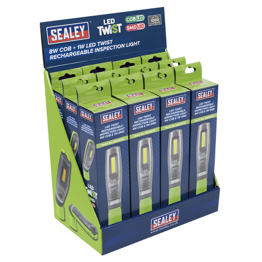Sealey LED Twist Rechargeable Inspection Light Green 12 Pieces LED1001GDB