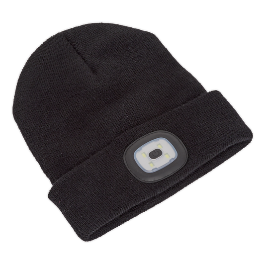 Sealey Beanie Hat 4 SMD LED USB Rechargeable Head Light Lamp Torch Cap LED185