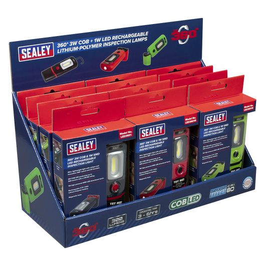 Sealey LED3601 Series Inspection Lamp Combination Display 12 Pieces LED3601COMBO