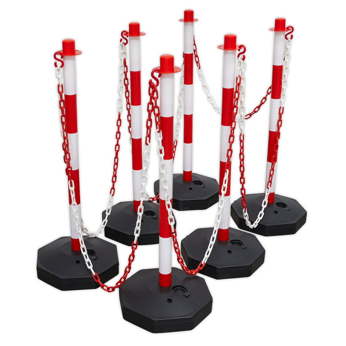 Sealey 6-Post & Chain Kit 25 Metres With Base - Red/White Hi Visibility RWSBKIT