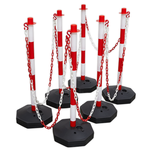 Sealey 6-Post & Chain Kit 25 Metres With Base - Red/White Hi Visibility RWSBKIT