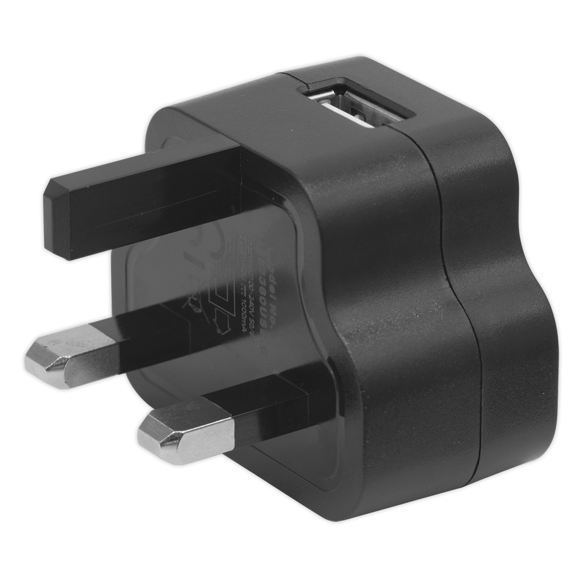 Sealey USB Mains Power Charger Black 5V 1A UK Socket Electrical LED360USB.C