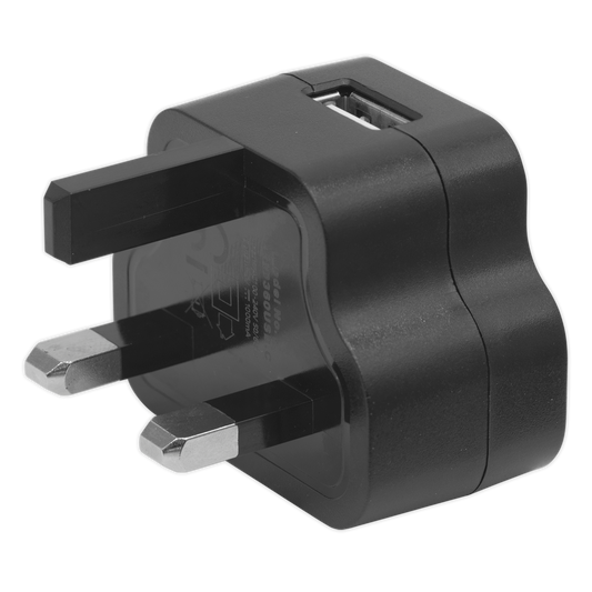 Sealey USB Mains Power Charger Black 5V 1A UK Socket Electrical LED360USB.C