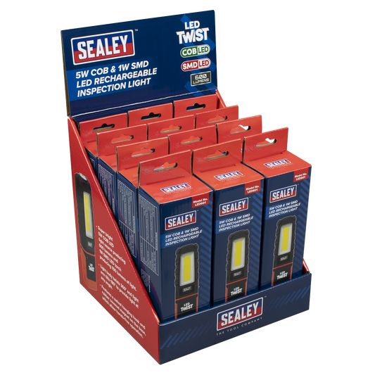 Sealey LED Twist Rechargeable Inspection Light 5W COB & 1W 12 Pieces LED601DB