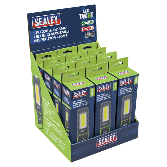 Sealey LED Twist Rechargeable Inspection Light Green 12 Pieces LED601GDB