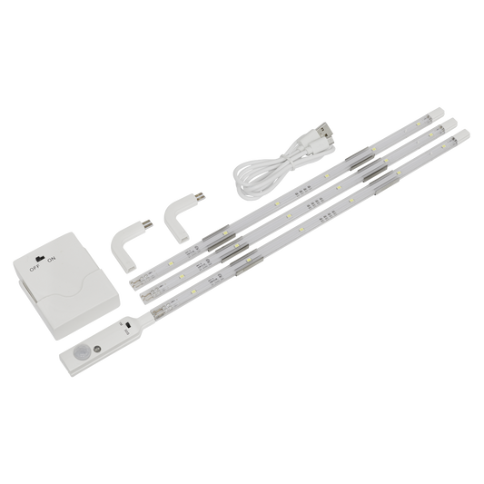 Sealey LED Strip Lighting 3 Pieces 0.6W x 3 SMD 150 Lumens PIR Sensor LEDSTR03