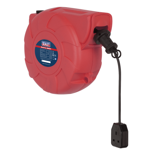 Sealey Cable Reel System Retractable 25M 1 x 230V Socket Red/Black CRM251