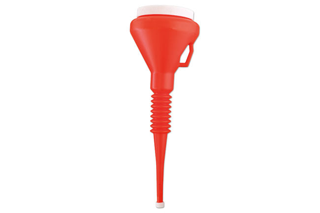 LASER 5430 Red Funnel 100mm With Flexi Spout Non-Spill Rim Handle PE Plastic