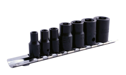 LASER 0897 Star Power Socket Set 7 Pieces 1/4" 3/8" Drive Chrome Vanadium Steel