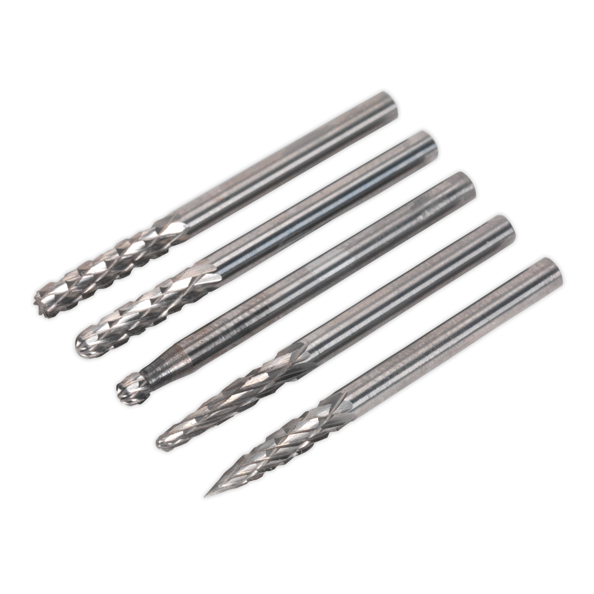 Sealey Micro Tungsten Carbide Burr Set Plastic Storage Box 5pc MCBSET01