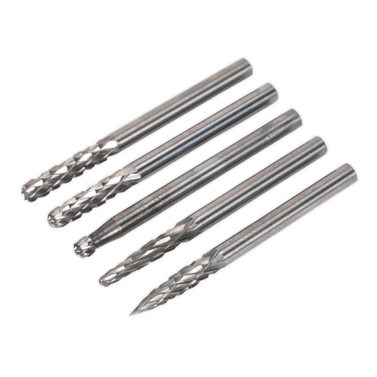 Sealey Micro Tungsten Carbide Burr Set Plastic Storage Box 5pc MCBSET01