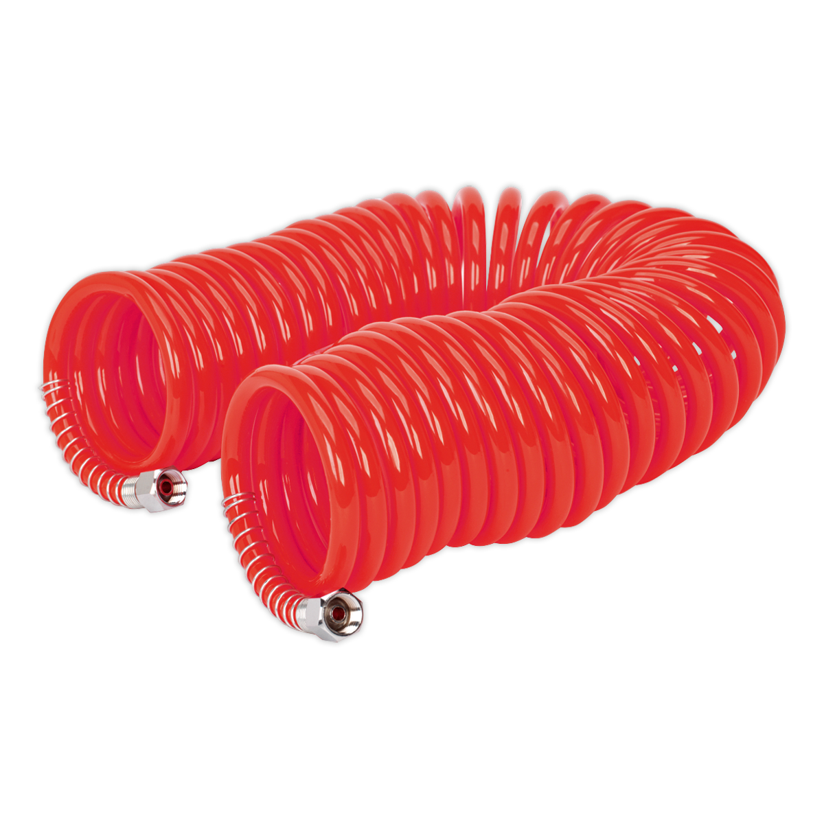 Sealey 10m x Ø6mm PU Coiled Air Hose With 1/4" BSP Swivel Unions - Red AH10C/6