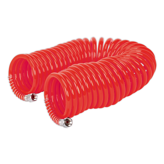 Sealey 10m x Ø6mm PU Coiled Air Hose With 1/4" BSP Swivel Unions - Red AH10C/6
