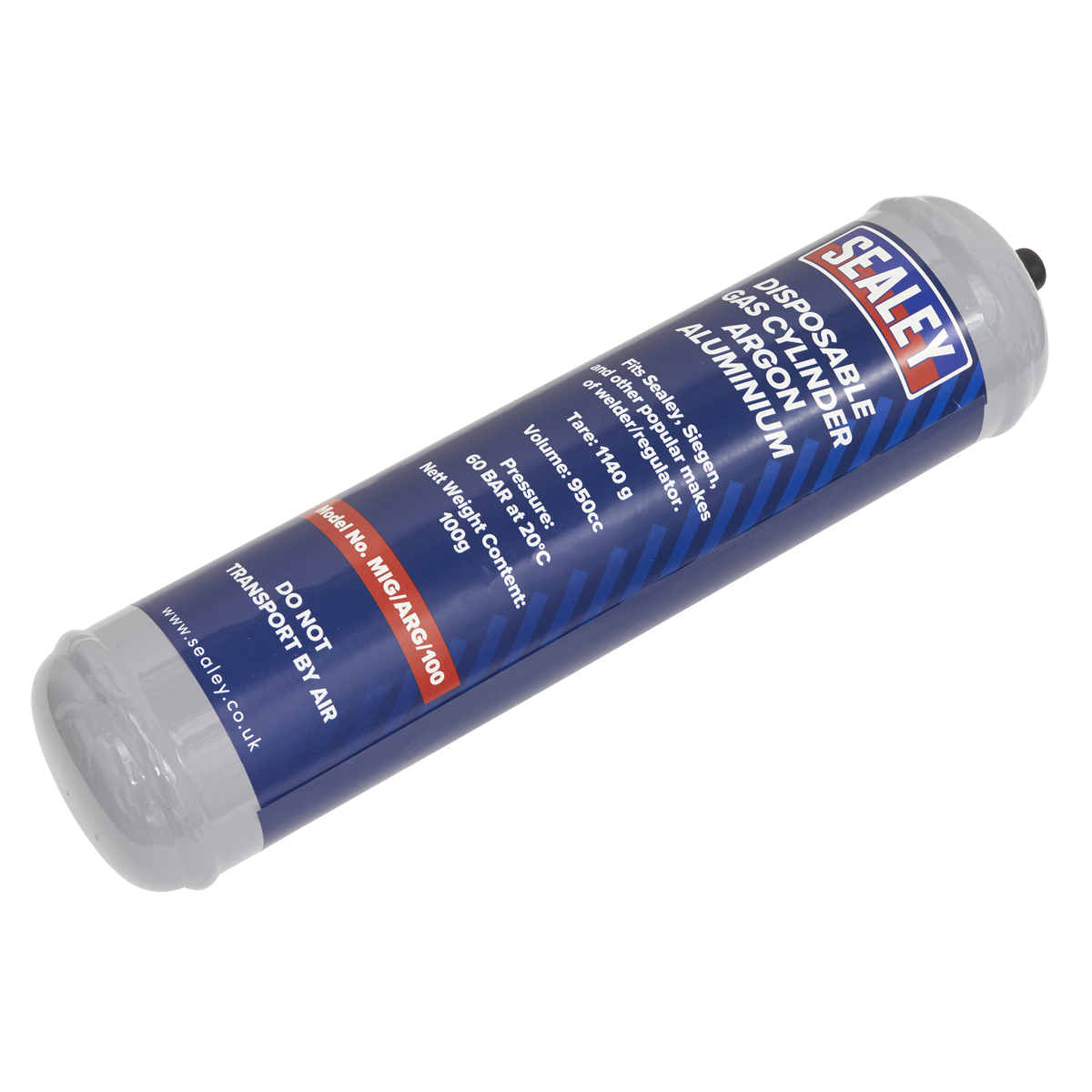 Sealey MIG Welding Gas Cylinder 60L Disposable Argon 1hr Portable MIG/ARG/100