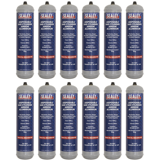 Sealey Gas Cylinder Disposable Argon Portable 100g 12 Pieces MIG/ARG/100/12