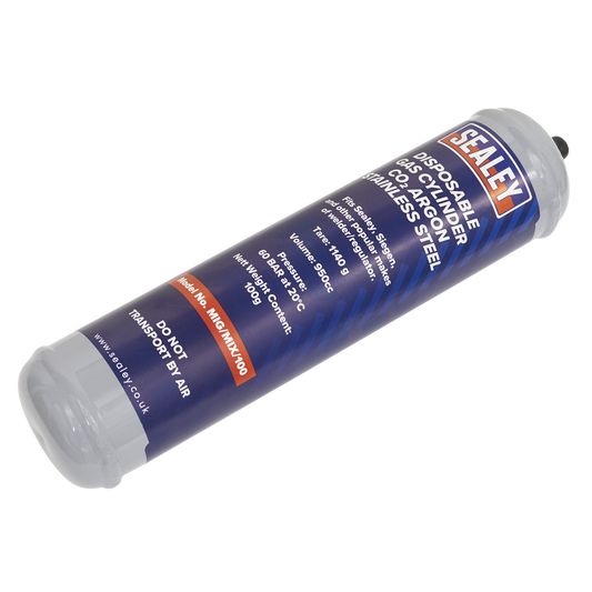 Sealey MIG Welding Gas Cylinder 60L Disposable CO2 Argon 1hr MIG/MIX/100