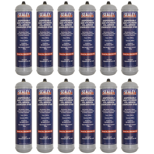Sealey Gas Cylinder Carbon Dioxide Argon 100g - 12 Pieces MIG/MIX/100/12