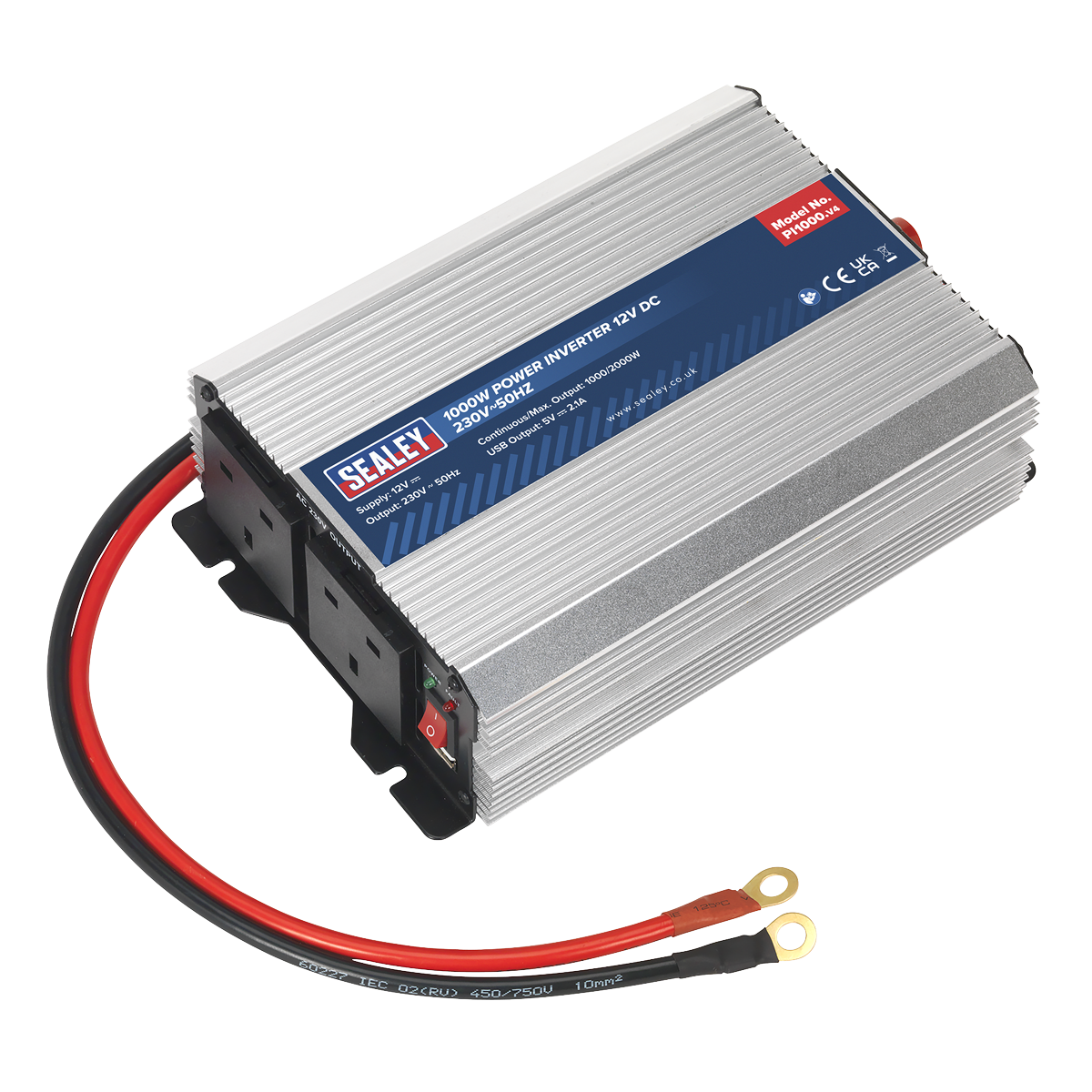 Sealey 1000W Power Inverter 12V DC Power Supply USB Port - 230V~50Hz PI1000