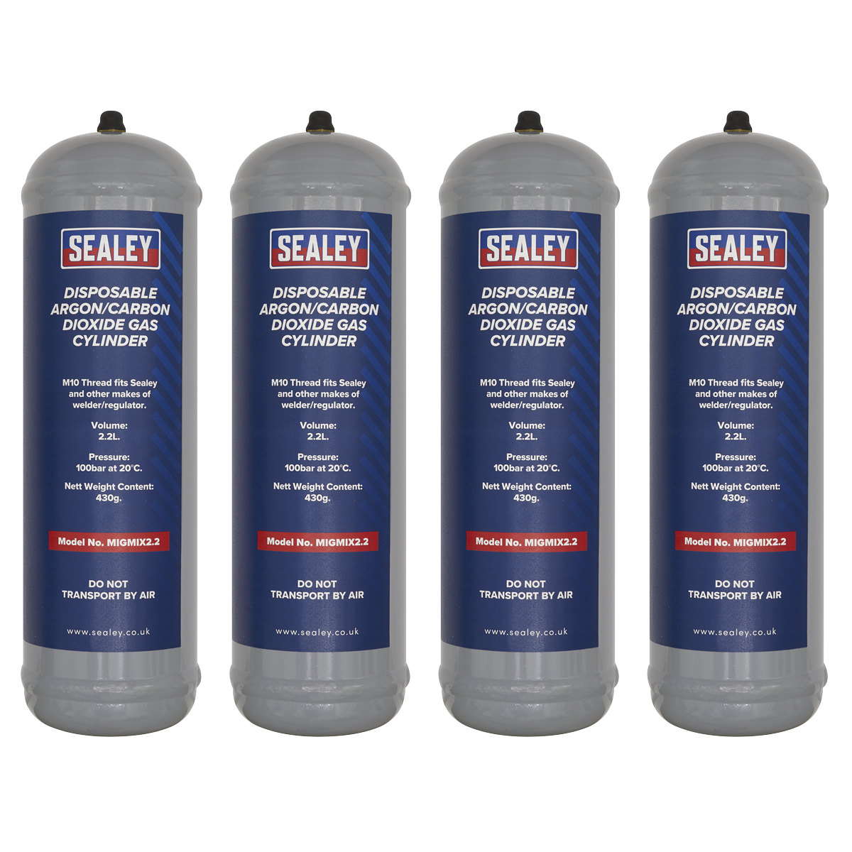 Sealey 430g 2.2L Argon Carbon Dioxide Gas Cylinder Pack Of 4 MIGMIX2.24