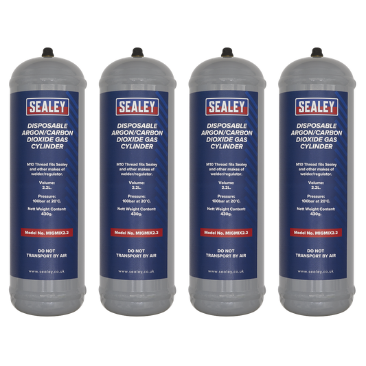 Sealey 430g 2.2L Argon Carbon Dioxide Gas Cylinder Pack Of 4 MIGMIX2.24
