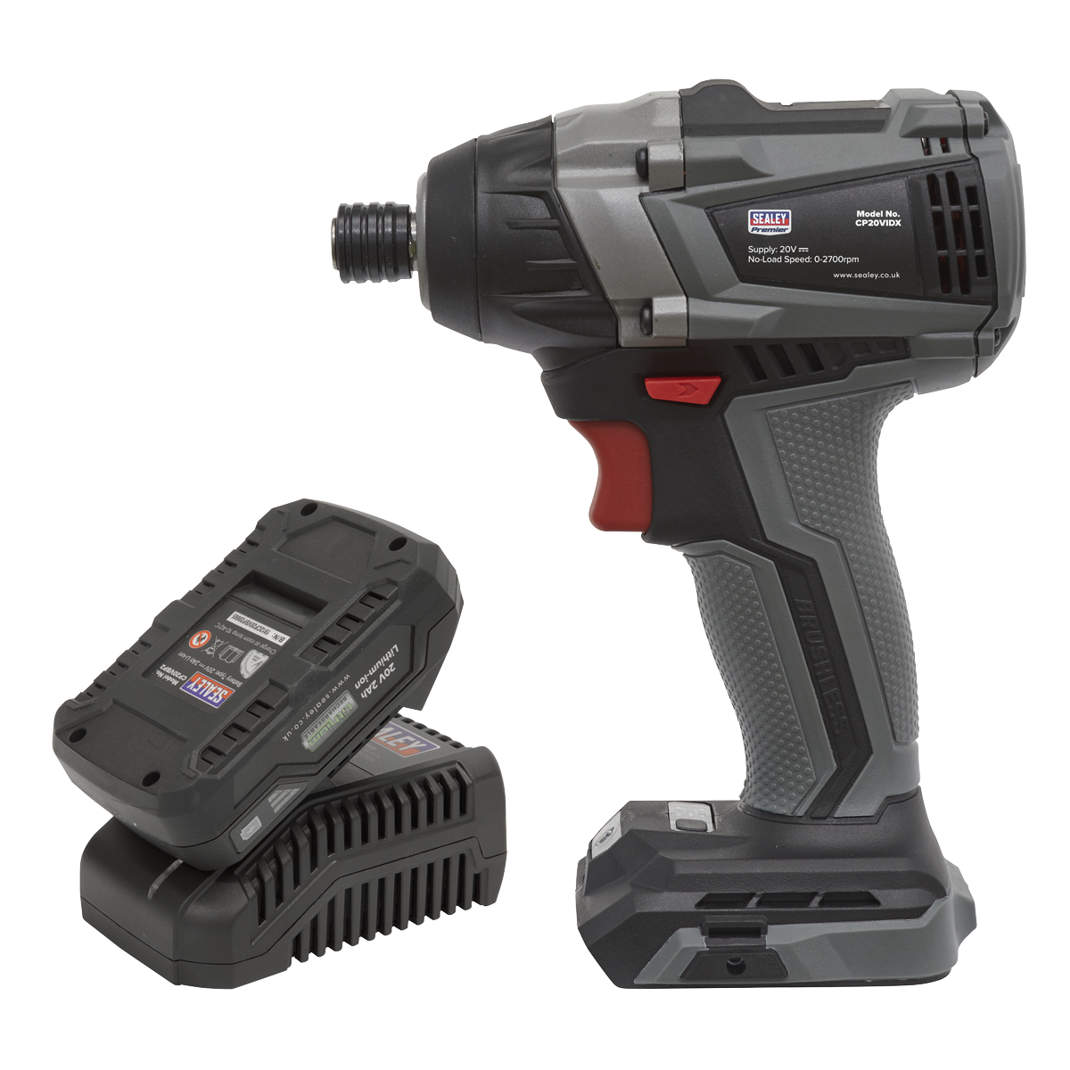 Sealey 20V 2Ah SV20 Series 1/4" Hex Brushless Impact Driver Kit CP20VIDXKIT1