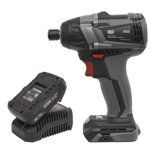 Sealey 20V 2Ah SV20 Series 1/4" Hex Brushless Impact Driver Kit CP20VIDXKIT1